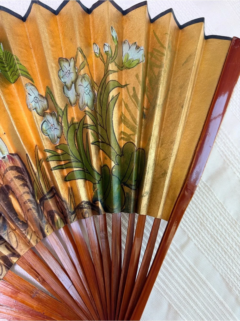 Vintage Gold Floral Folding Fan